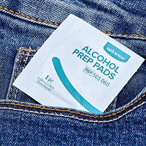 Winner Sterile Alcohol Prep Pads, 2-Ply Square Cotton Pads Well-Saturated in Alcohol, 100 Alcohol Wipes (1.18â€ X 2.36â€)