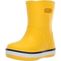 Crocs Kids' Crocband Rain Boots, Yellow/Navy, 6 Toddler