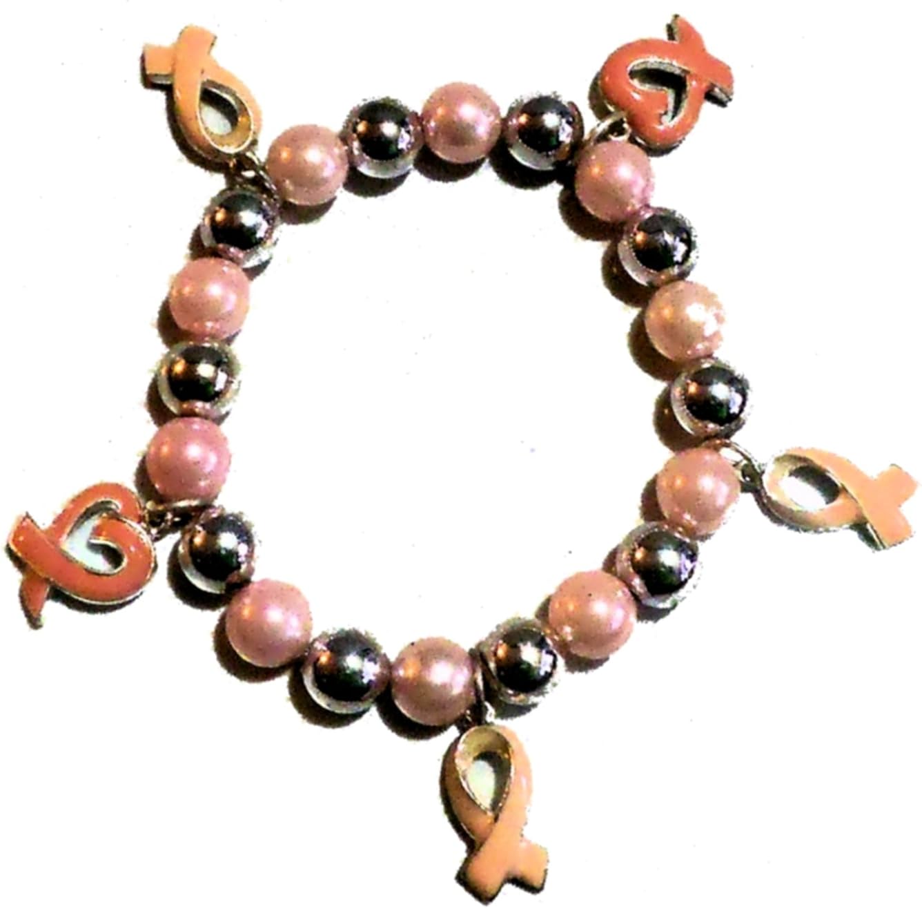 Breast Cancer Awareness Bracelet Pink Pearly Beads Ribbon Strand Bracelets Jewelry