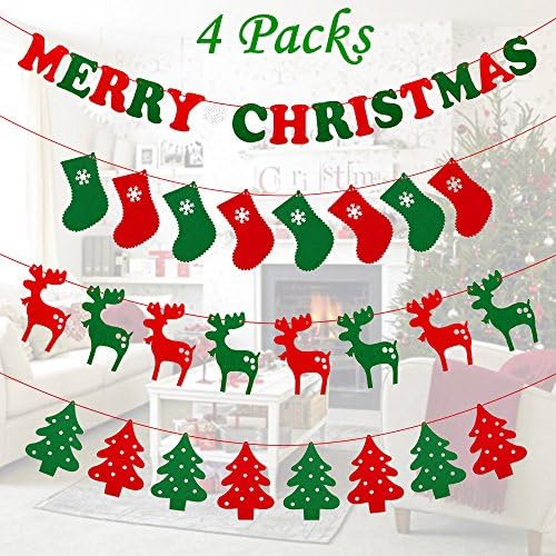 Vivenn 4 Pack of Christmas Banners 10 Ft 4 Types 39 Pieces 2018 Newest Happy Hanging Festival String Flags Trees/Reindeer/Socks/Words for Outdoor&Indoor Christmas Party Decoration Xmas Ornaments