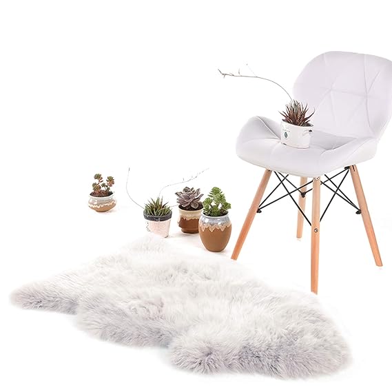 WOLTU TP3509ws-XL Öko Lammfell Schaffell Teppich Bettvorleger Sofa Matte echtes Naturfell Longhair Weiß 90-110cm