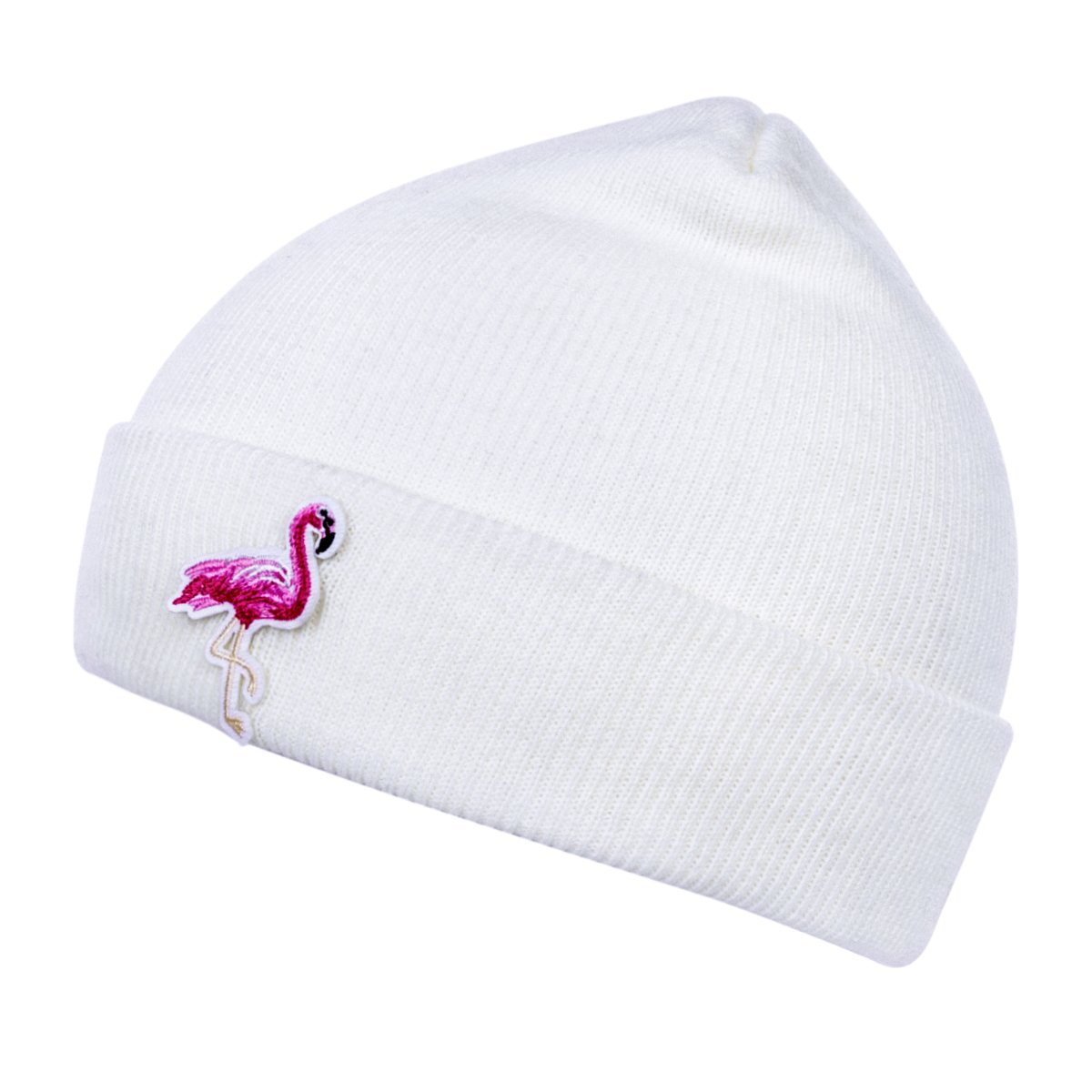 Women Flamingo Knitted Beanie Fashion Cuffed Plain Winter Hat (White)…