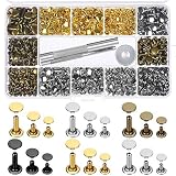 Paxcoo 480 Sets 3 Sizes Leather Rivets Double Cap Rivet Tubular Metal Studs with 3 Pieces Setting Tool Kit for Leather Craft Repairs Decoration, 4 Colors