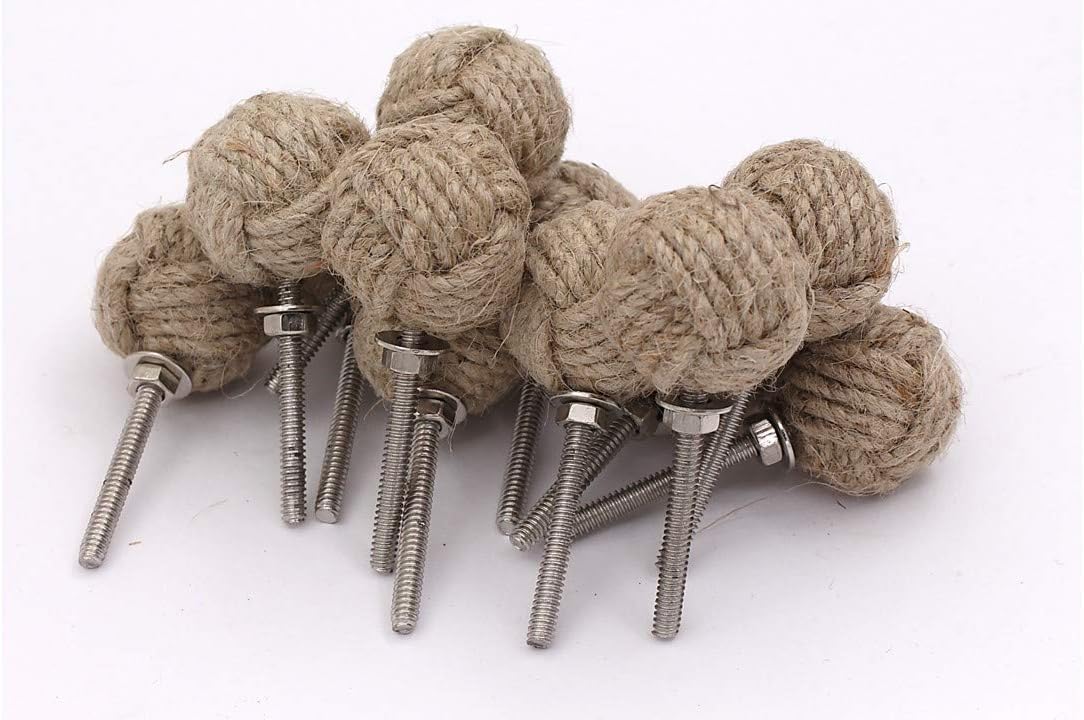 Samara Nautical 12 Knotty Door knobs - Nautical Drawer pulls - Jute Rope Drawer pulls, Natural, 1.25 in - Image 4