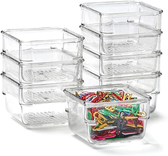 EZOWare 10 Piece Clear Drawer Organiser Tray Set, Small Narrow Plastic