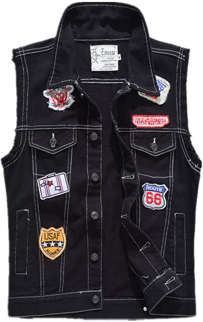 black patched denim jacket