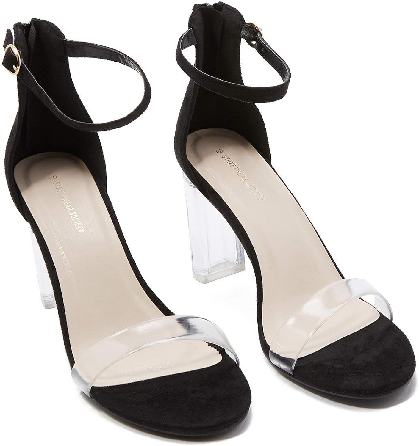 black clear block heel sandals