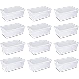 Sterilite 6 Quart Clear Stacking Closet Storage Tote with White Lid (12 Pack)