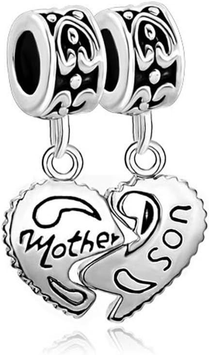 LovelyJewellery New Mother's Day Gift Love Mother Son Charm Cheap Sale Heart Two-piece Dangle Beads Fit Pandora Bracelet