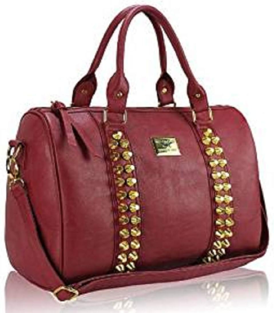 Ladies Studded Barrel Red Handbag Shoulder Bag Tote Bag With Long Strap