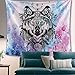 INTHouse Galaxy Wolf Tapestry Wall Hanging Starry Night Tapestry Psychedelic Tapestry Mandala Wall Tapestry Moon Star Tapestry Galaxy Decor for Bedroom College Dorm Room