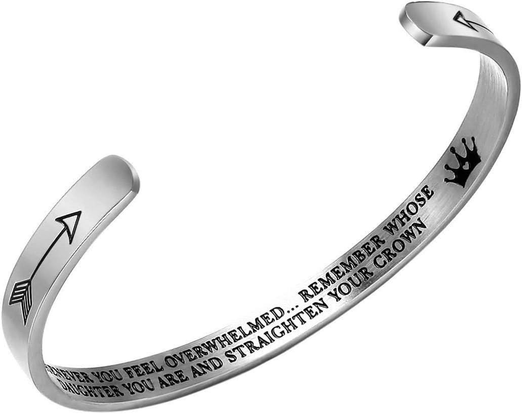 Stainless Steel Jewelry Inspirational Bracelets for Women Girls Personalized Gift Engraved Cuff Bangle for Mom Daughter Teen Girls Gift (Daughter Bracelet)