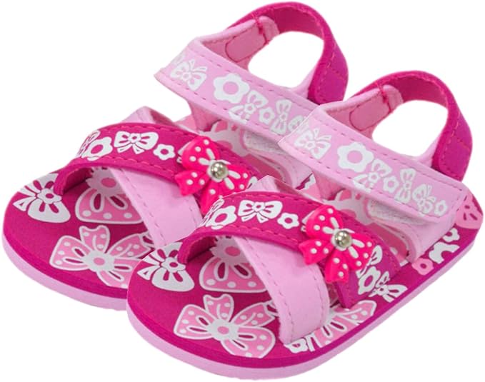 Baby Girls Sandals Double Strap, Foam Sole, Anti Slip, Summer, Beach Days Fuchsia Bows, 15