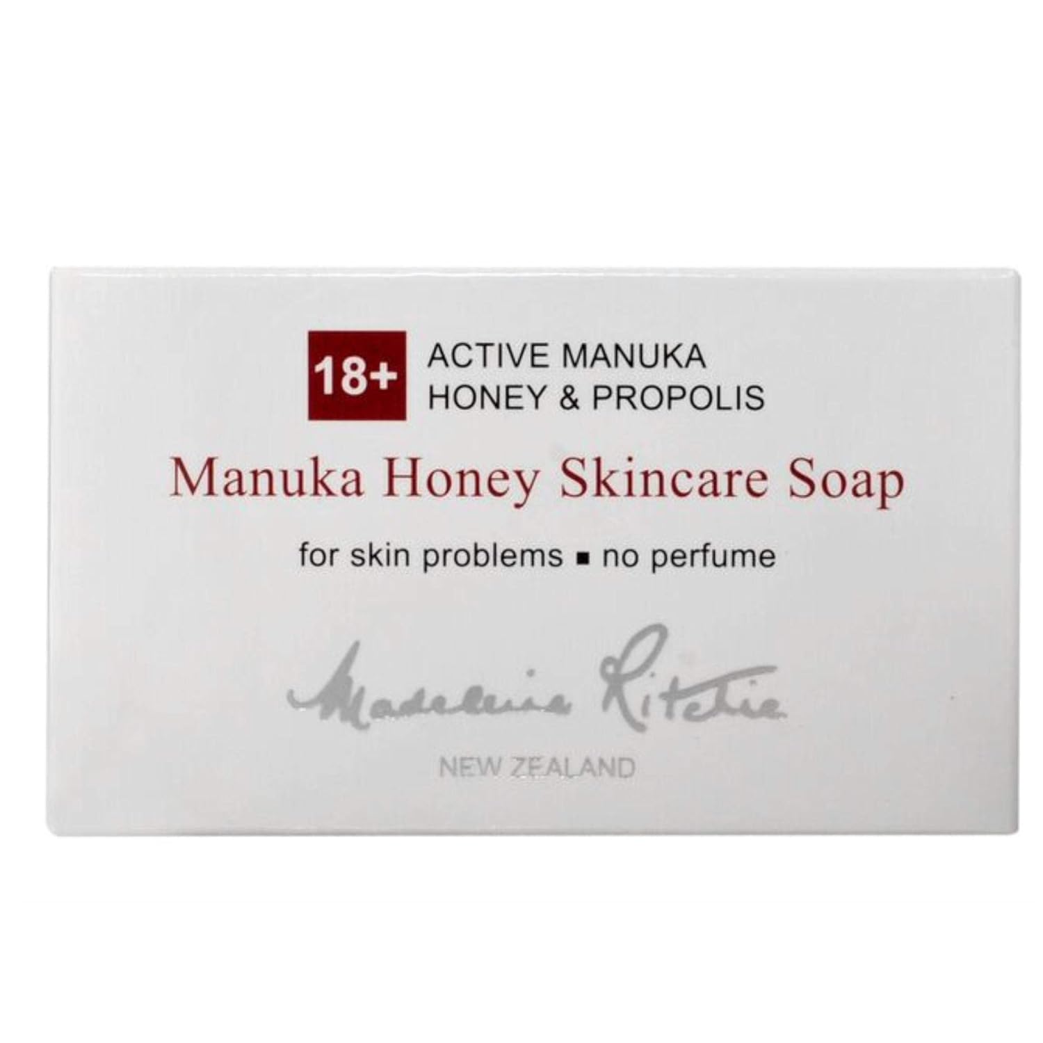 Madeleine Ritchie New Zealand 18+ Active Manuka Honey & Propolis Skincare Soap 125g / 4.4 oz For skin problems. Fragrance Free. Excellent for Eczema, Dermatitis, Psoriasis & Dry skin.