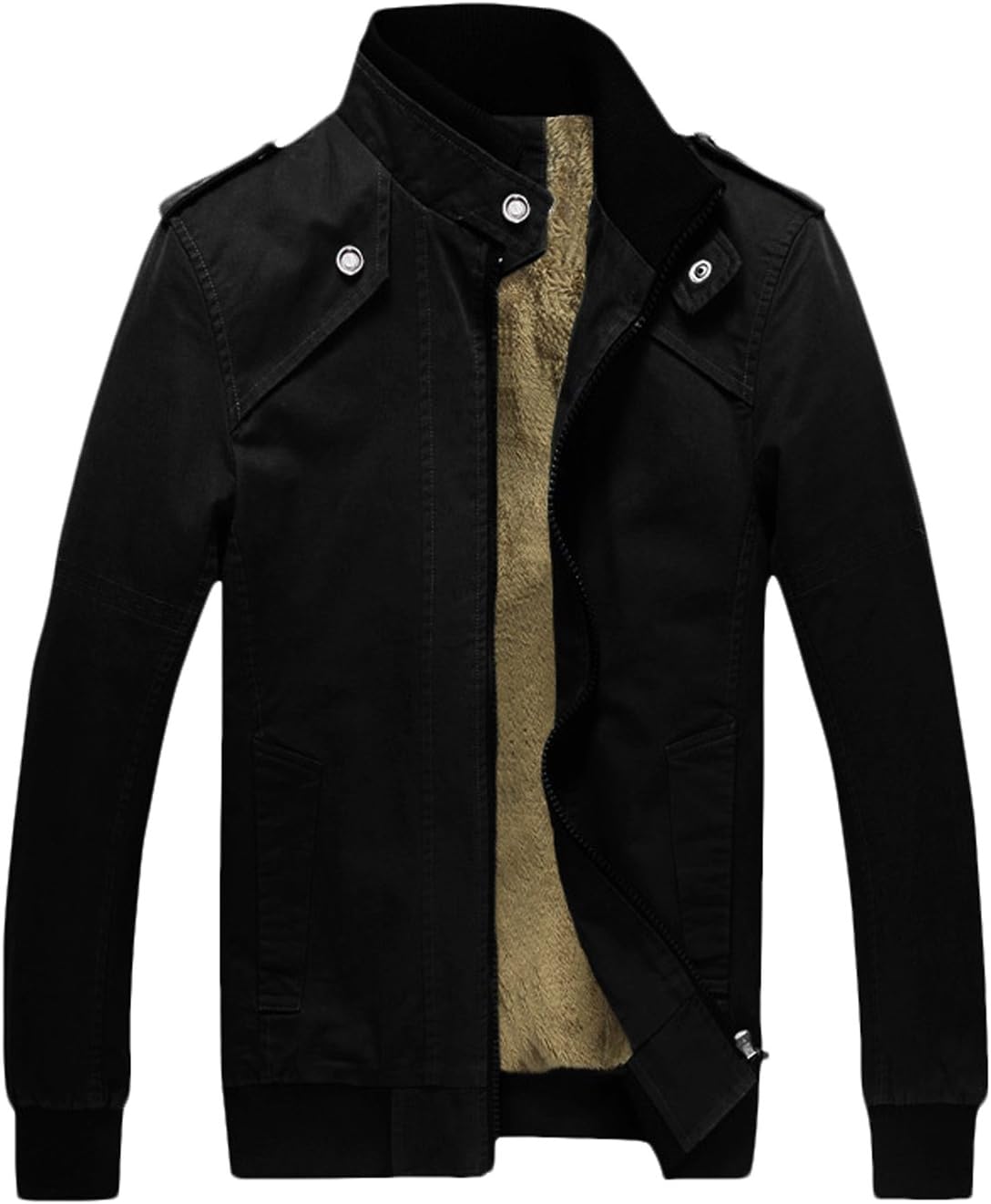 Youhan Men's Casual Fitted Stand Collar Cotton Jacket with Shoulder Straps