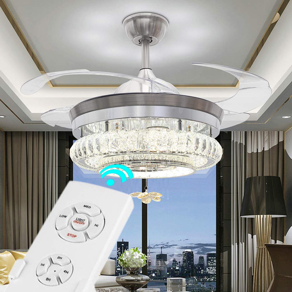 Tiptonlight Chandelier Ceiling Fan Lamp Folding Ceiling Fans With