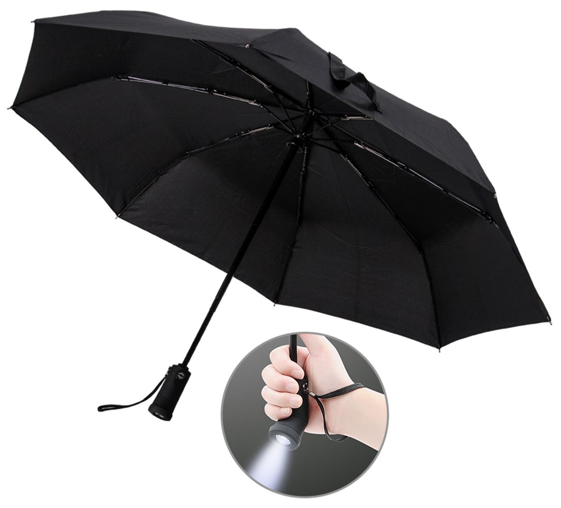 YIER LED Flashlight Umbrella, Compact Travel Umbrella, Auto Open and