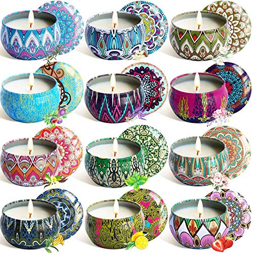 YIHANG Scented Candles Gift Sets, Natural Soy Wax 2.5 Oz Unit Portable Travel Tin Perfect for Women Aromatherapy Anniversary - 12 Pack