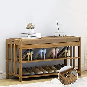 JSONA Banco de Almacenamiento de bambú para Zapatos de 2 Niveles