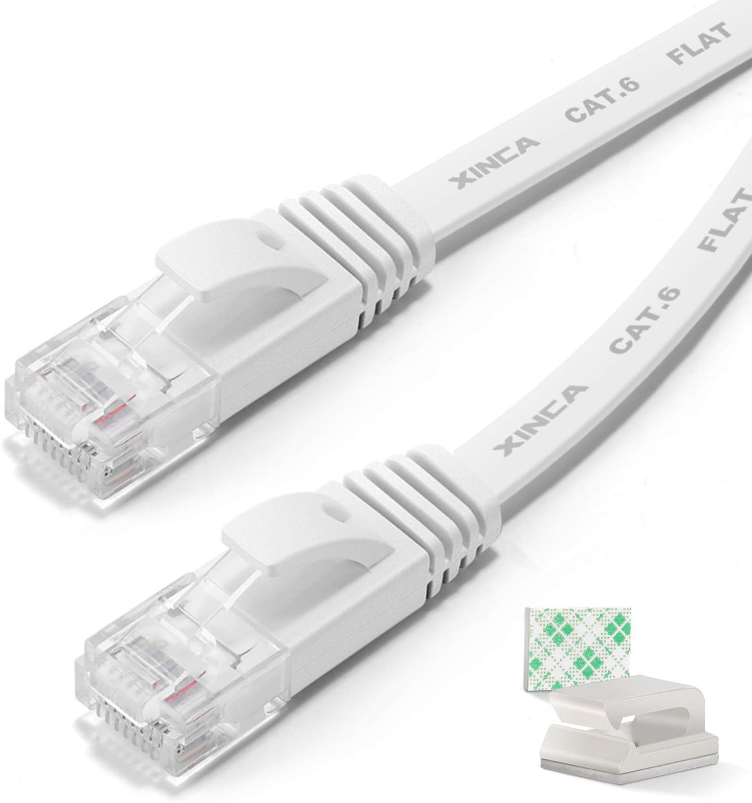 Cat6 Ethernet Cable 15M, XINCA Flat Gigabit Internet Cable with 25 Cable Clips, High Speed LAN Network RJ45 Cable Compatible with Cat.5e Cat.6 for PS5 PC Switch Router Xbox Smart TV