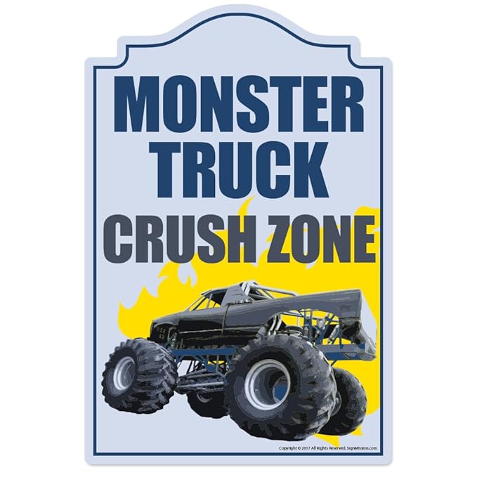 Monster Truck Crush Zone Novelty Sign Indoor Outdoor Funny Home Decor For Garages Living Rooms Bedroom Offices Signmission Wall Gag Gift Sign