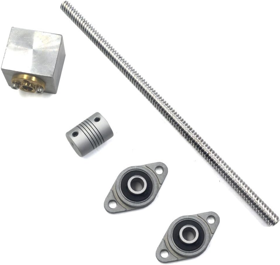 Glvanc, HOT Sale 3D Printer Guide Rail Sets T8 Vertical 8mm Lead Screw Rod Length 200mm + D19L25 Flexible Shaft Coupling + 8mm Pillow Block Mounted Bearing KFL08 + Nut housing + Brass Nut Set of 6