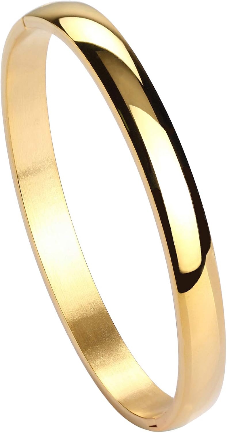 MILAKOO Womens 6MM Stainless Steel Bracelet Gold Plain Polished Finish Oval Bangle Cuff, A2-Gold