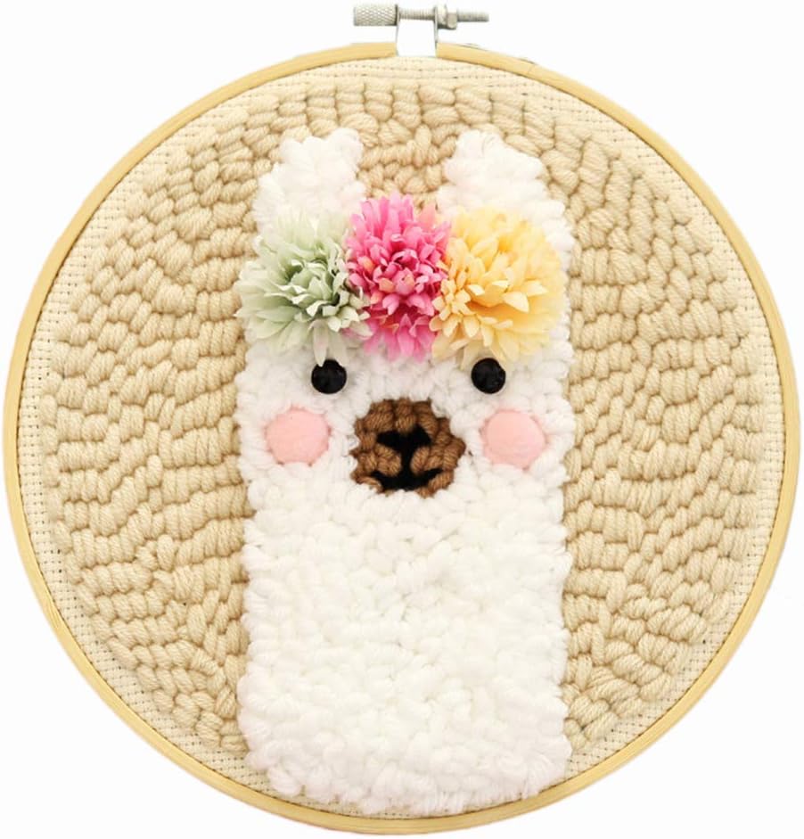 Haoun Rug Hooking Kit, DIY Handcraft Punch Needle Starter Kit Latch Hook Kit Woolen Embroidery Kit with Tools and Frame,Craft Gift Wall Home Decor- Alpaca