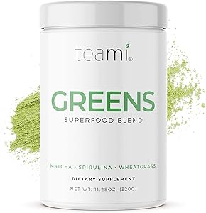 Teami Greens Superfood Powder, Immune Support Supplement, Super Greens Powder with Super Green Mixed Veggie Ingredients, Green Juice with Spirulina, Spinach, Kale, and Acai for Delicious Smoothie Mix