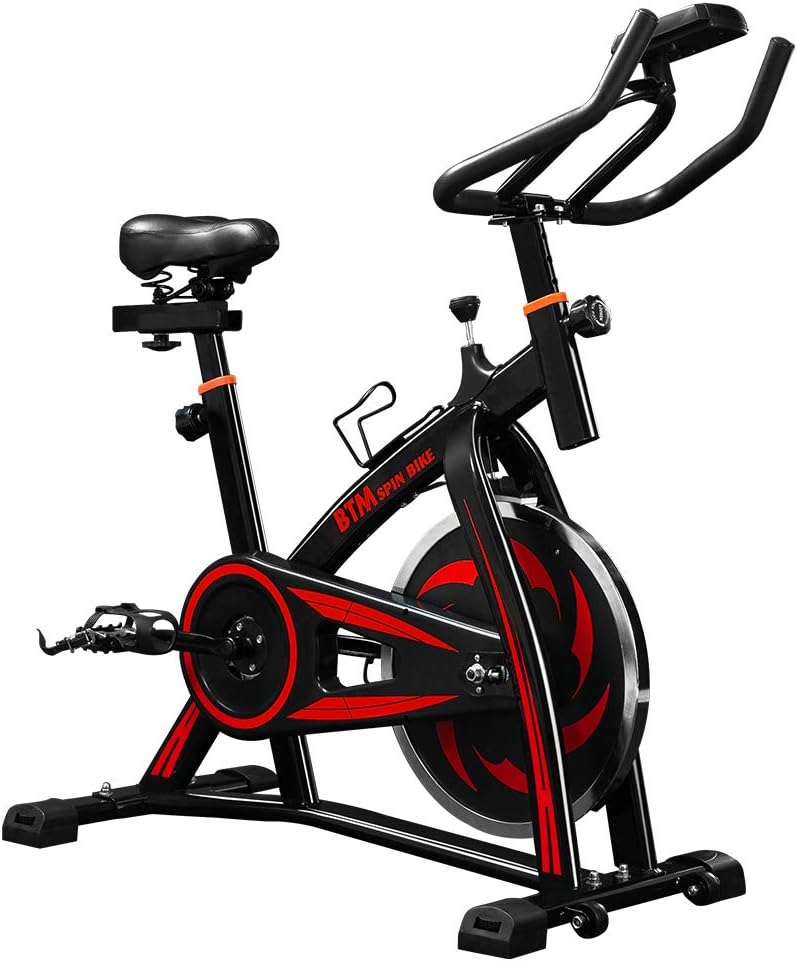 Kuke Upright Exercise Bike Spin Bike Indoor Studio Cycles Aerobic Training Fitness Cardio Bike, Adjustable Handlebars Seat, Computer Reads Speed, Distance, Time, Calories + Pulse (Red)