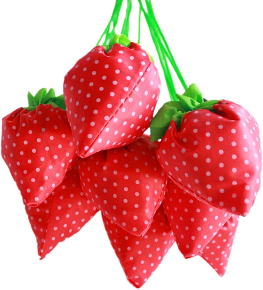 U/K Pack of 10 Reusable Foldable Strawberry Shopping Bags Eco Shopping