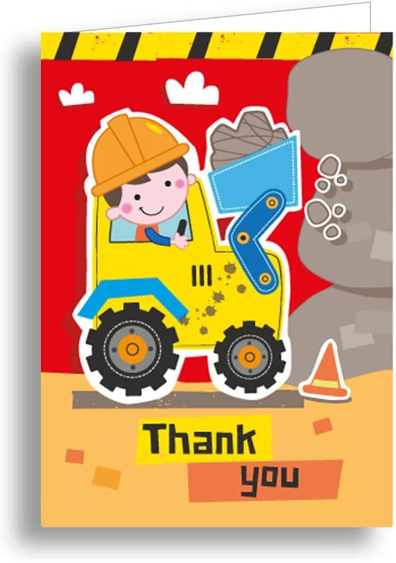 Children's Thank You Cards Digger Red 20 Pack