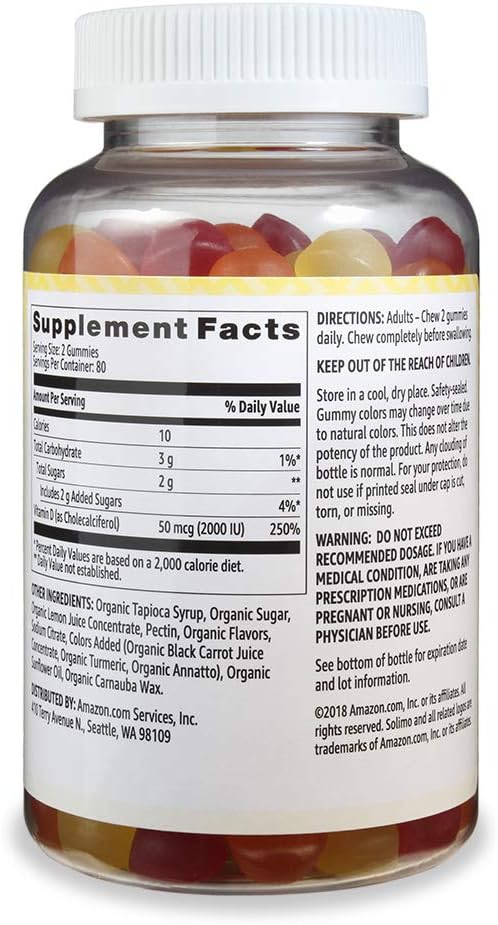  Brand - Solimo Vitamin D3 2000 IU, 160 Gummies (2 Gummies per Serving): Health & Personal Care
