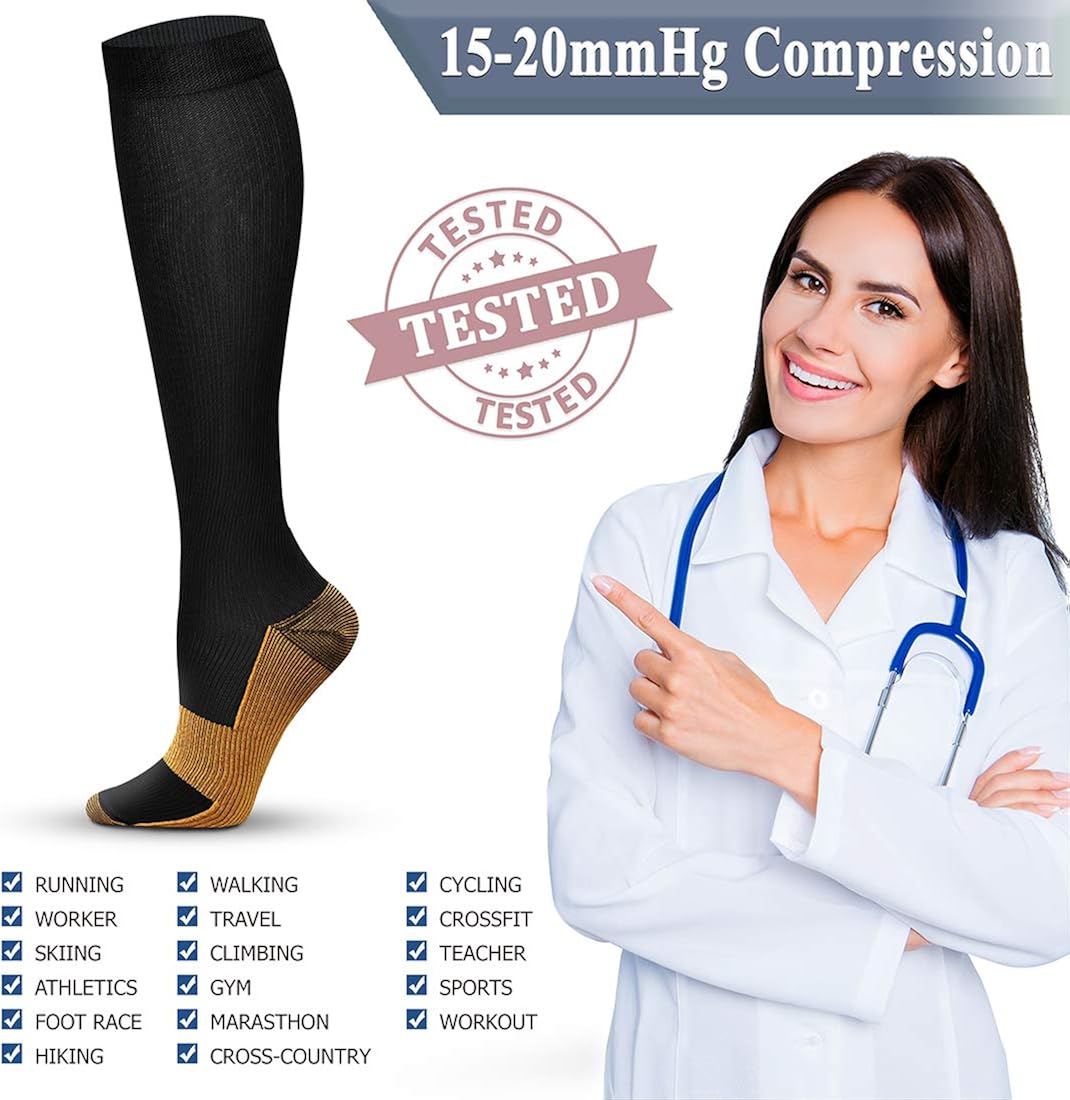 QUXIANG Copper Compression Socks for Women & Men Circulation (8 Pairs) - Best for Running Athletic Cycling - 15-20 mmHg: Clothing