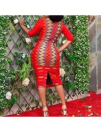 Verwin - Vestido de media manga con estampado de cuello redondo y media cintura