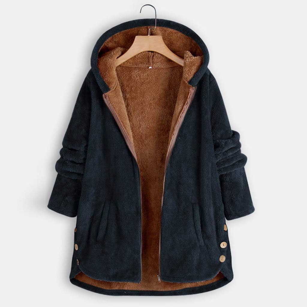 Lazapa Cardigan Coat for Women, Vintage Fall Winter Plus Velvet Thicken Lightweight Warm Hooded Plush Windbreaker Jacket