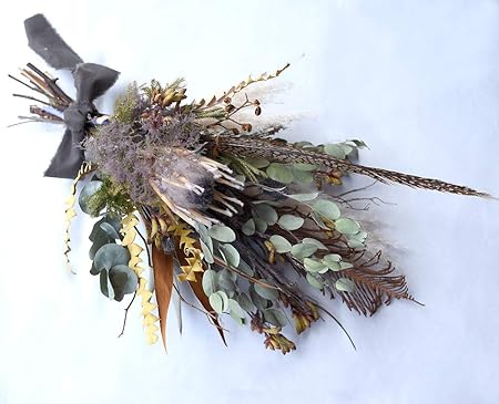 Amazon Co Jp 幸運のキジの羽入り ドライフラワー 花束 フェザント ドライフラワー ブーケ 花束 ホーム キッチン