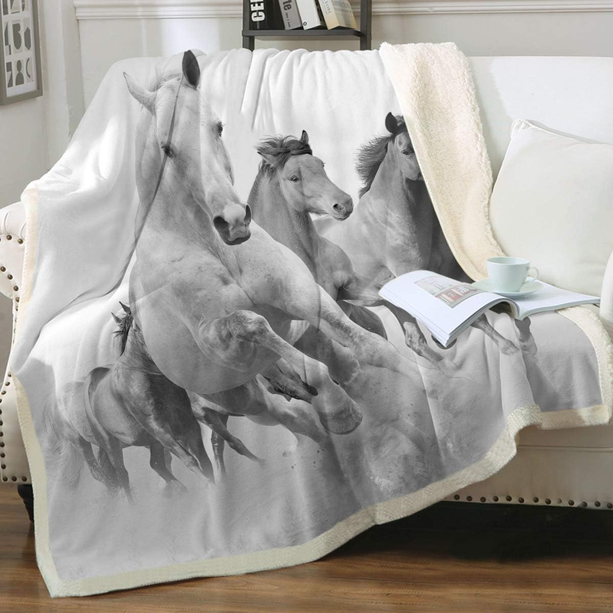Sleepwish Horse Sherpa Fleece Blanket Animal Vintage Plush