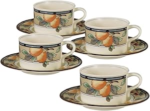 Set of 4 Mikasa Garden Harvest Teacups and Saucers