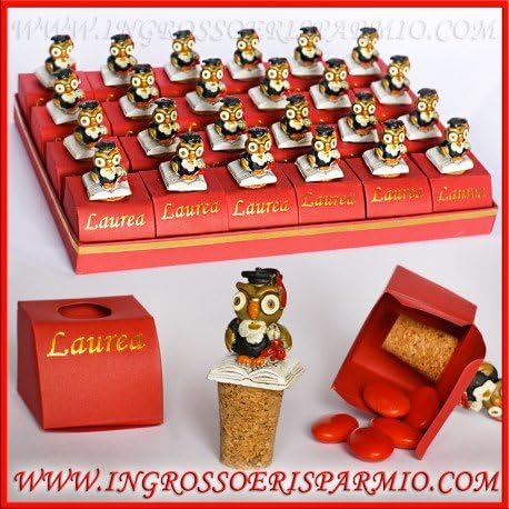 Ingrosso e Risparmio 24 Cork Stoppers with Lucky Owl Resin Figurine with Red Graduation Dresses with Box Portaconfetti Written and Graduation Graduation Color Gold – Wedding Favours sky blue