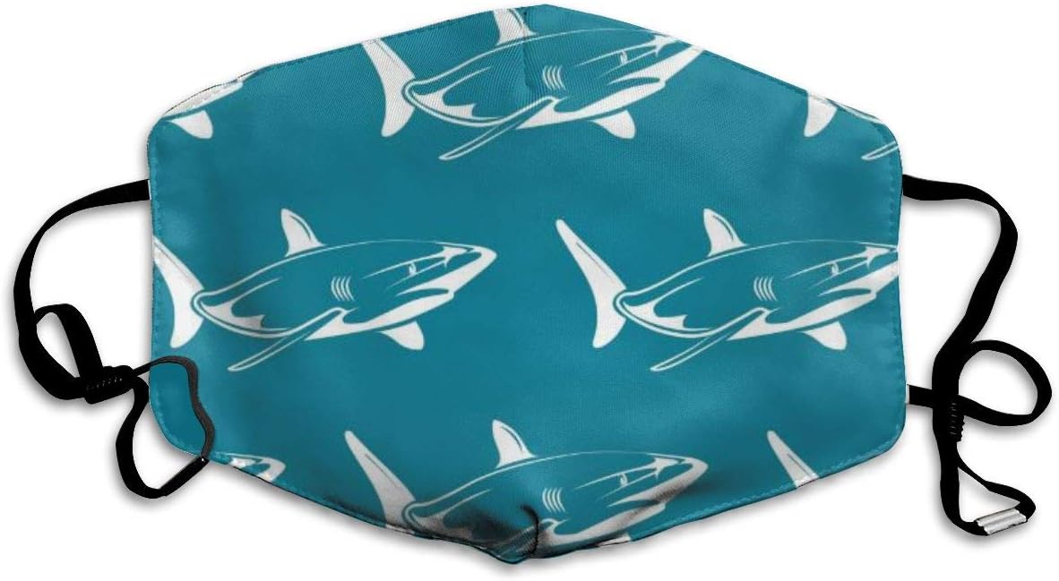 Unisex White Sharks Over Blue Seamless Pattern Reusable Face Mask for Kids Teens Men Women