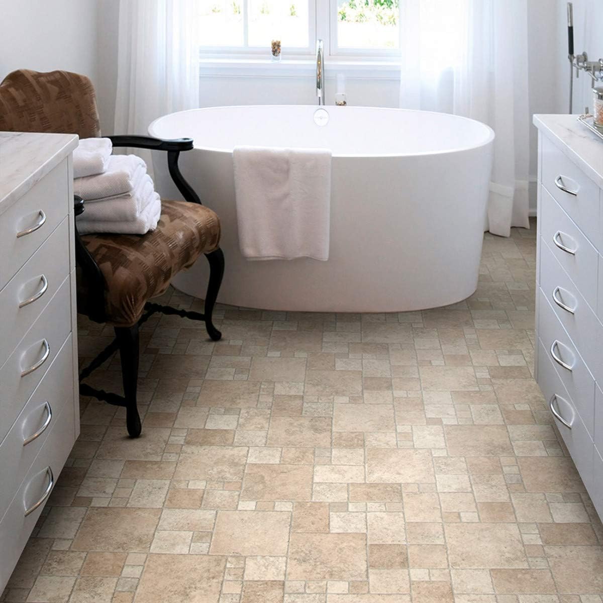 Natural Stone Tile Effect Cushioned Vinyl Flooring Sheet Lino Beige & Cream Random Stone Design Kitchen & Bathroom Extra Thick Roll Atlas Toucan 535 - Multiple Sizes Available (2m x 3m)