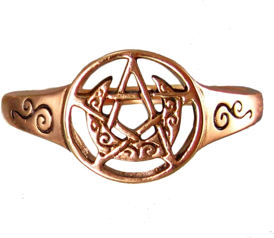 Dryad Design Copper Crescent Moon Pentacle Pentagram Ring (Size 5-12)