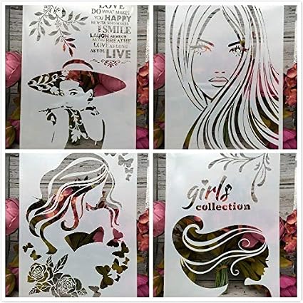 Amazon Com Stencils 4pcs Lot A4 Fashion Lady Girl Long Hair Diy