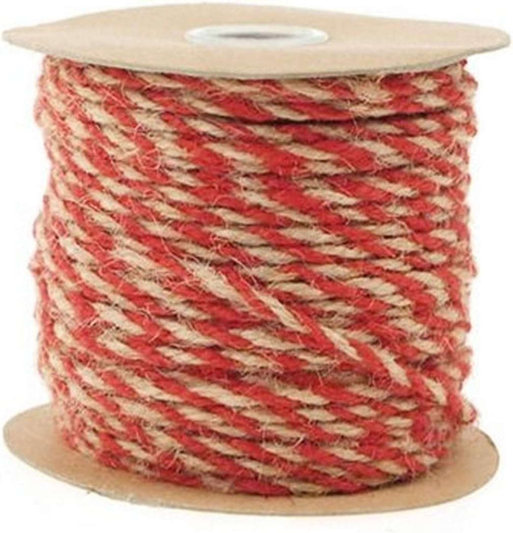 Jute Twine Cord Ribbon Bi-Colored, 5/64-inch, 50-yard (Red)