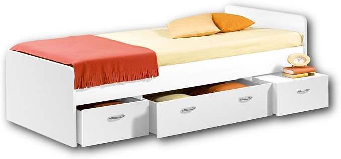 Boro Modernes Einzelbett Mit 3x Schubkasten 90 X 200 Cm Praktisches Jugendzimmer Kojenbett In Weiss 95 X 66 X 204 Cm B H T Amazon De Kuche Haushalt