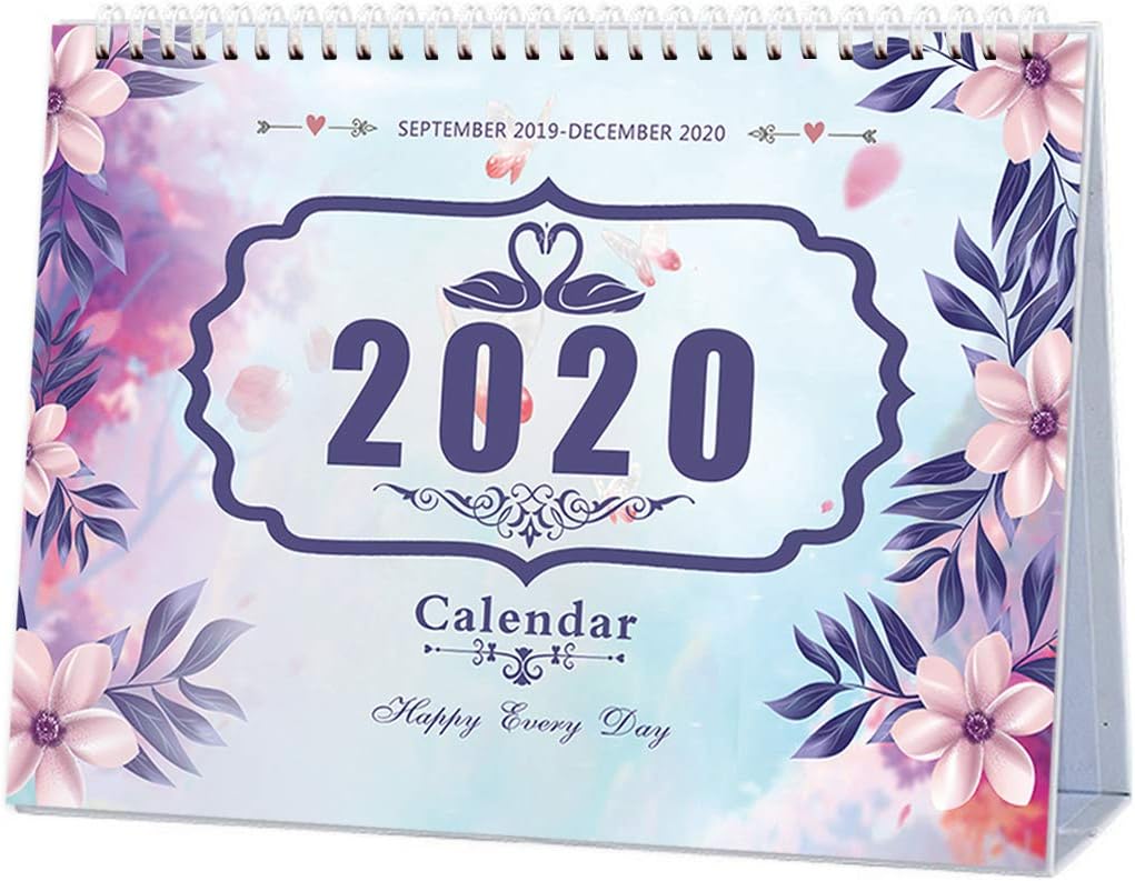 Desk Calendar 2020 Monthly, Daily Weekly Monthly Yearly Academic Calendar Planner for School Office, Runs from September 2019 Through December 2020 - Violets