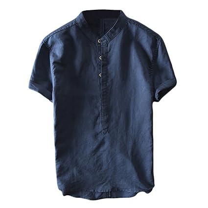 Shelers Herren Leinen Kurzarm Button Kurzarm Leinenhemd Shirt Casual Sommer Herren Weste