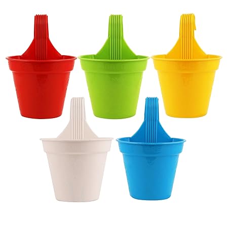 Leafy Tales Plastic Small Hook Hanging Pot, Multicolor 20.5 x 14.5 x 8.5 cm, 5 Pieces