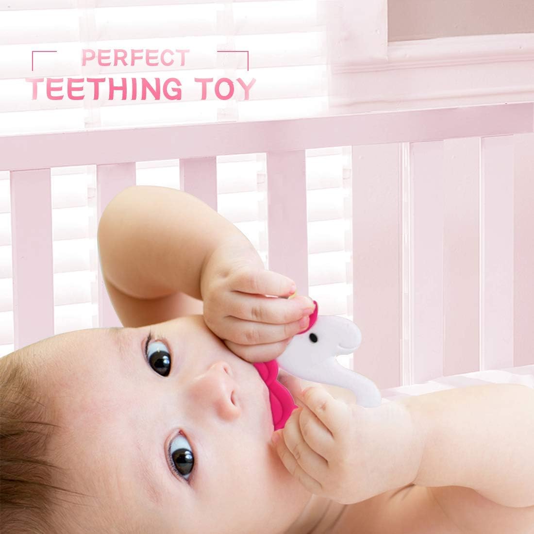 AUBECO Baby Girl Unicorn Teething Toys, 100% Food Grade Silicone Teethers for Babies, Infant and Toddler Chew Toy for Small Baby Hands, Prevent Swallowing, with Massage Dots : Baby